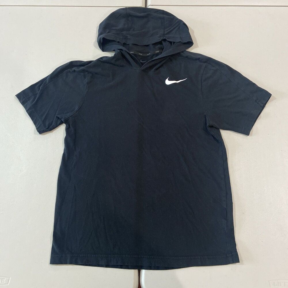 Nike Short Sleeve Hooded T-Shirt Mens S Black Cotton Blend CU4964-010